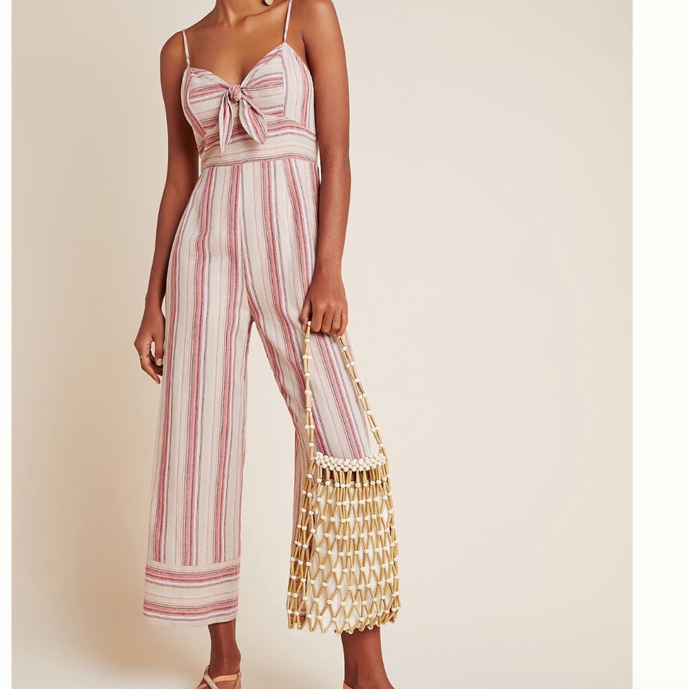 Anthropology Lisanna Tie-Front Wide Leg Boho Peasant Jumpsuit